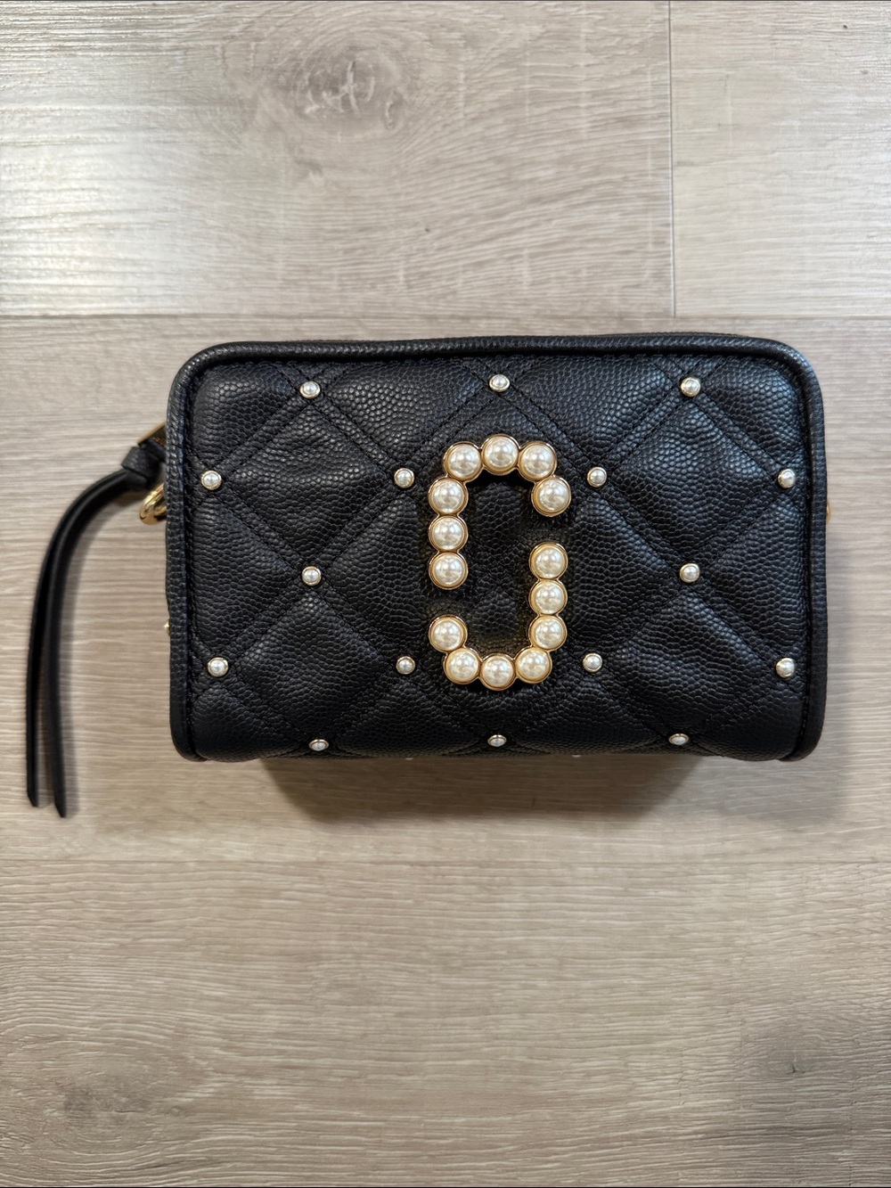 Marc Jacobs Black Quilted Pearl-Embellished Wristlet